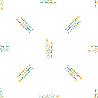 Beyaz arka planda sarı çiçekli karalama bitkileriyle kusursuz desen