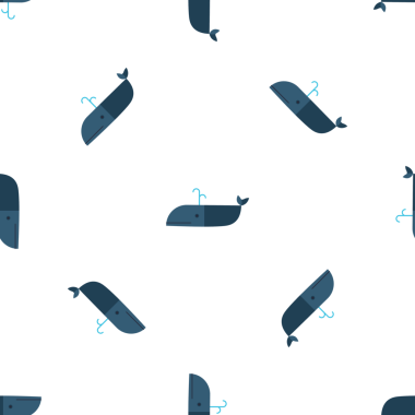 Beyaz arka planda çizgi film tarzıyla kusursuz mavi balina deseni