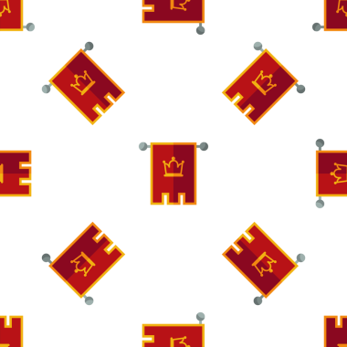 Beyaz Arkaplanda Taç Amblemi olan Ortaçağ Kraliyet Bayraklarının Kusursuz Deseni