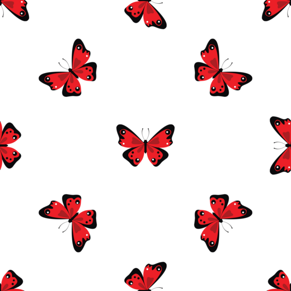 Tekstil için beyaz zemin üzerinde kırmızı kelebek olan pürüzsüz desen