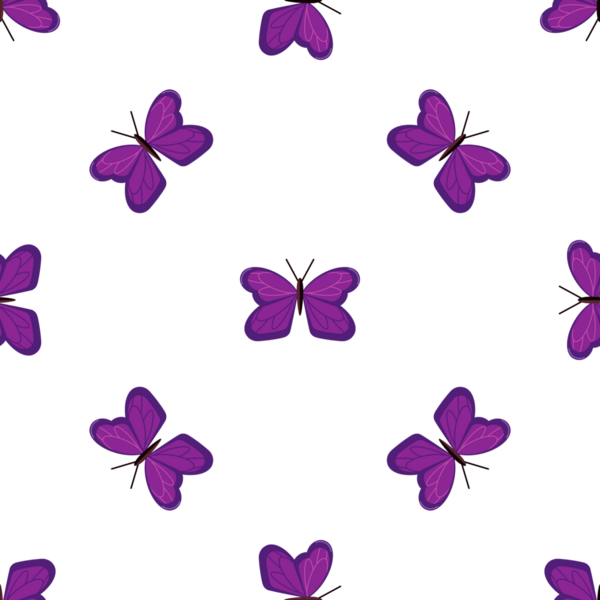 Beyaz arka planda parlak mor kelebekli kusursuz vektör deseni