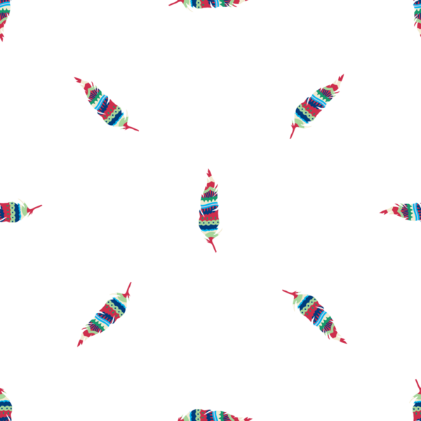 Beyaz arkaplanda renkli süsleme tüyleri olan kusursuz desen