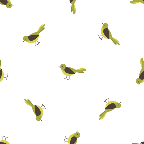 Beyaz arka planda küçük yeşil kuşları gösteren kusursuz bir desen.