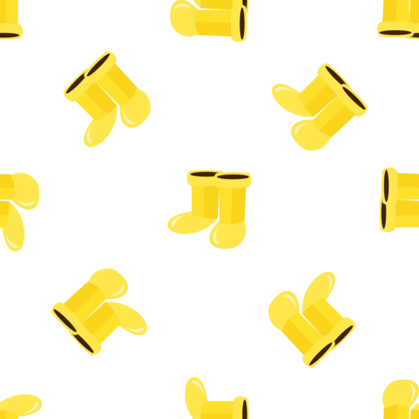 Kusursuz sarı lastik bot deseni, yağmurlu hava temalı tasarım.