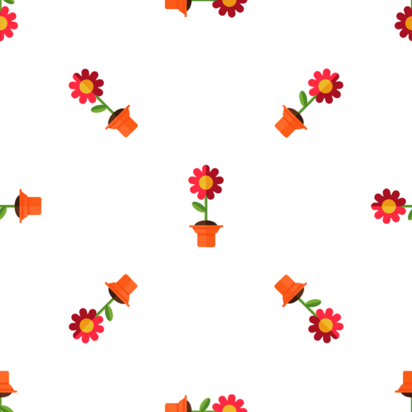 Beyaz arka planda kırmızı çiçeklerin terasotta kaplarında kusursuz desen