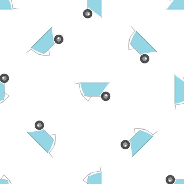 Beyaz arka planda çizgi film el arabaları olan kusursuz desenler.