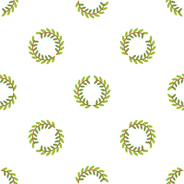 Beyaz arka planda zarif yeşil yapraklı defne çelengi deseni