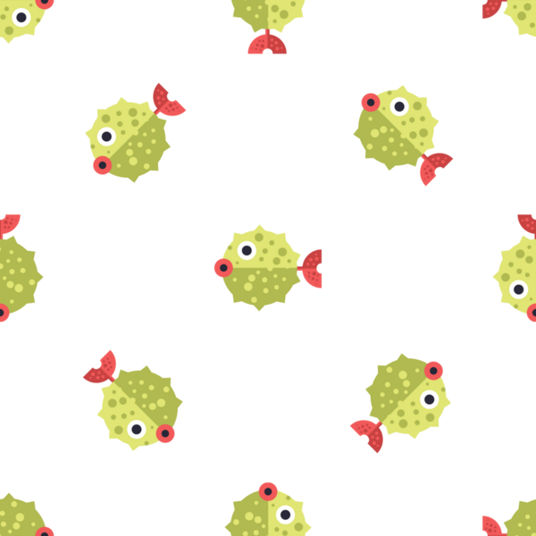 Beyaz arka planda şirin kirpi balığıyla kusursuz bir desen.