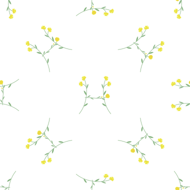 Küçük sarı çiçekleri ve yeşil sapları olan narin, pürüzsüz bir desen.