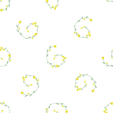 Beyaz arka planda çiçekli sarı girdaplı kusursuz desen.