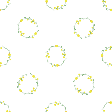 Su Boyası Sarı Çiçekleri ve Yeşil Yapraklı Çelenklerle Kusursuz Desen