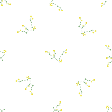 Küçük sarı çiçekleri ve yeşil dalları olan kusursuz bir desen.