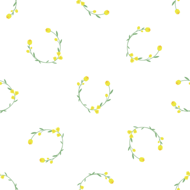 Beyaz arka planda kusursuz sarı çiçekli çelenkler.