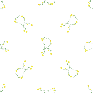 Beyaz arka planda sarı çiçekleri olan narin çiçekli R harfi.