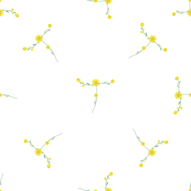 Beyaz arka planda sarı çiçekli kusursuz botanik desen