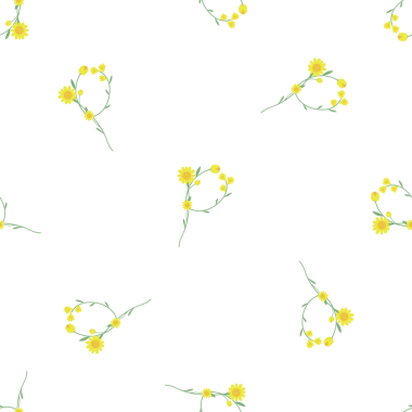 Beyaz arka planda stilize edilmiş sarı çiçekleri olan kusursuz çiçek deseni