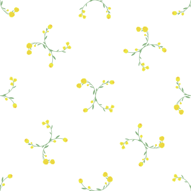 Zarif sarı çiçekleri ve kıvrımlı sapları olan kusursuz çiçek deseni.