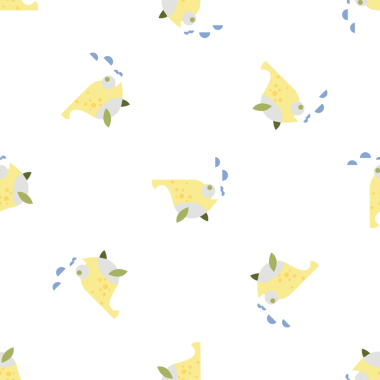 Çizgi film sarı kutu balığı ve su kabarcıklarıyla oynanmış kusursuz desen.