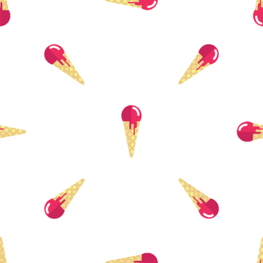 Beyaz arkaplanda kaprisli dondurma külahları içeren kusursuz desen