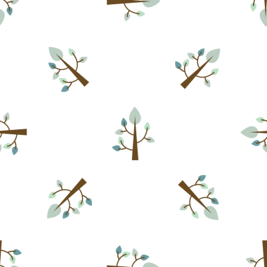 Yeşil ve mavi yapraklı küçük ağaçların kusursuz deseni