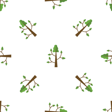 Beyaz arkaplan doğa vektörü üzerinde biçimlendirilmiş ağaçlarla kusursuz desen