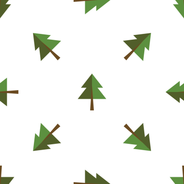 Beyaz arka planda basit yeşil çam ağaçları olan kusursuz bir desen.