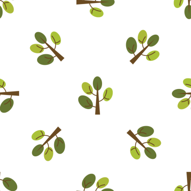 Beyaz arka planda yeşil yapraklı minimalist ağaçların kusursuz deseni