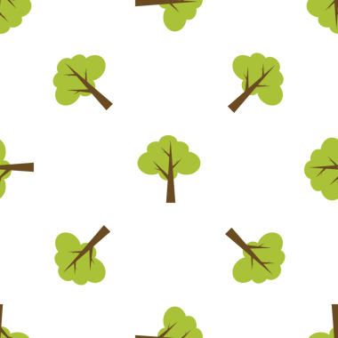 Beyaz arkaplan dizaynı üzerinde biçimlendirilmiş ağaçların kusursuz deseni