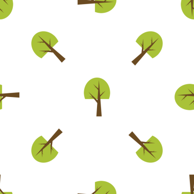 Beyaz arkaplan dizaynı üzerinde biçimlendirilmiş yeşil ağaçların kusursuz deseni