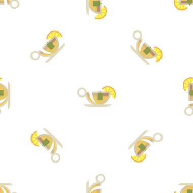 Limon dilimi arkaplanı olan bir çay fincanının kusursuz vektör deseni