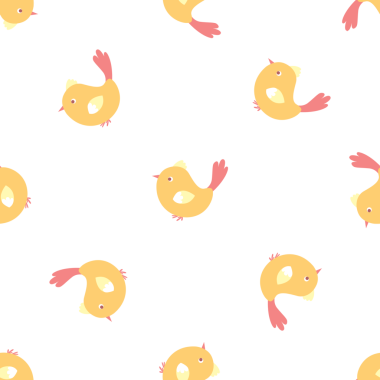 Beyaz arka planda sarı kuşlar olan neşeli, pürüzsüz bir desen.