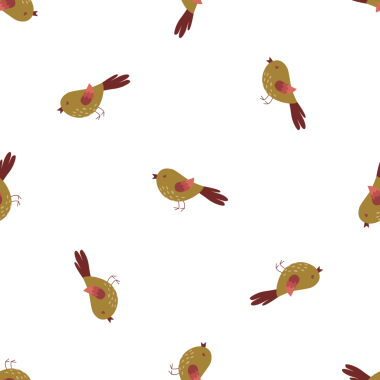 Beyaz arka planda el çizimi sevimli kuşlar olan kusursuz vektör deseni