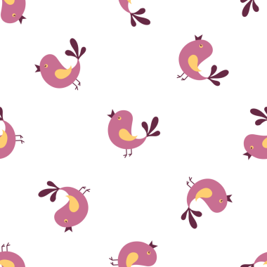 Beyaz zemin üzerinde şirin mor kuşlar olan kusursuz vektör deseni
