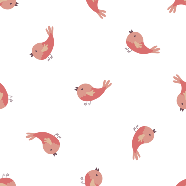 Beyaz arka planda sevimli pembe kuşlarla kusursuz bir desen.