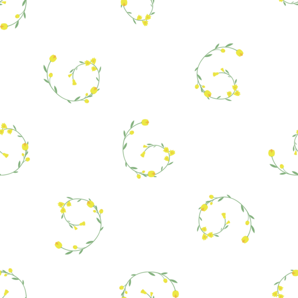 Beyaz arka planda çiçekli sarı girdaplı kusursuz desen.