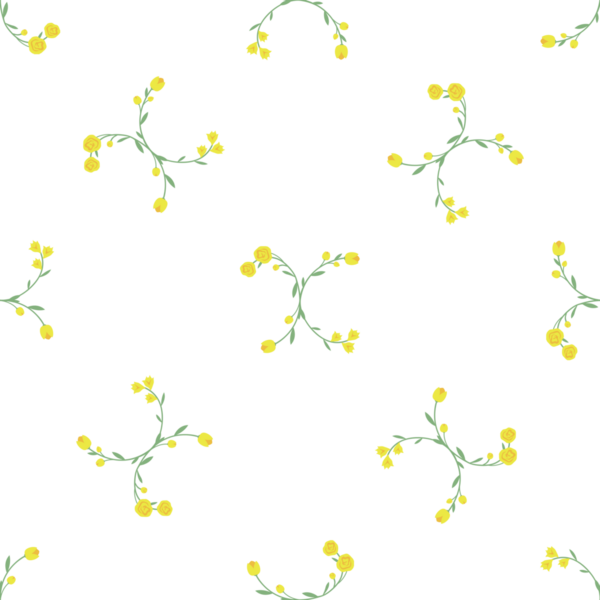 Zarif sarı çiçekleri ve kıvrımlı sapları olan kusursuz çiçek deseni.