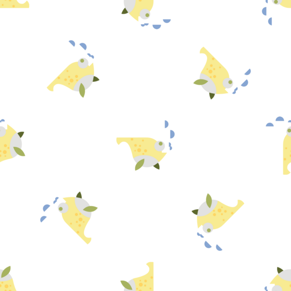 Çizgi film sarı kutu balığı ve su kabarcıklarıyla oynanmış kusursuz desen.