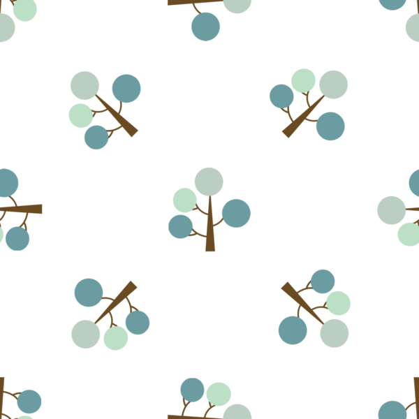 Pastel renklerde yuvarlak yaprakları olan pürüzsüz şirin ağaçlar.