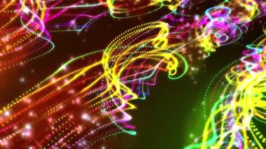 Karanlık bir arkaplanda soyut renkli dijital ışık çizgileri.