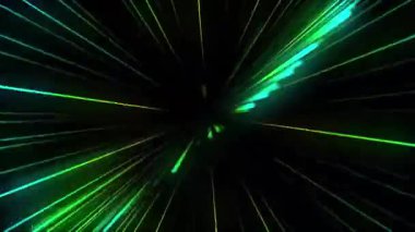 Merkezi bir noktadan yayılan parlak yeşil ışık demetleri dinamik ve geleceksel bir görsel etki yaratıyor. Karanlık arka plan ışığın parlaklığını ve yoğunluğunu vurgular..