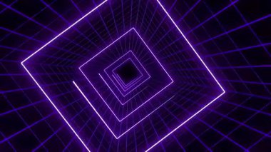 Mavi neon ışık ızgarası hipnotik bir tünel etkisi yaratır..