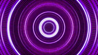 Siyah arkaplan üzerinde soyut mor ve beyaz parlayan daireler.