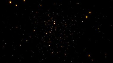 Siyah arka planda altın parıltıları ve bokeh ışıkları olan soyut arkaplan.