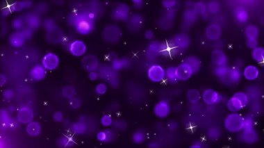 Bulanık ışıklar ve parıltılarla soyut mor arkaplan.