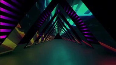 Neonun soyut iç kısmı minimalist tarzda, gece lambaları gibi. Gece çizgilerindeki manzara, 3 boyutlu illüstrasyon.