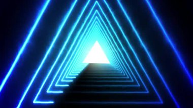 Neon ışıkları ve parlayan neon ışıkları olan 3 boyutlu bir tünel..