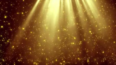 Parlak ışıkları ve ışıldayan ışınları olan soyut altın arkaplan.