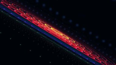 Siyah arkaplanda soyut kırmızı ve sarı çizgiler.