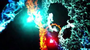 Koyu arkaplana karşı mavi ve kırmızı ışık dalgaları.