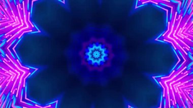 Bir kaleydoskopik dizayn içinde neon yıldız şekilli bir desen.